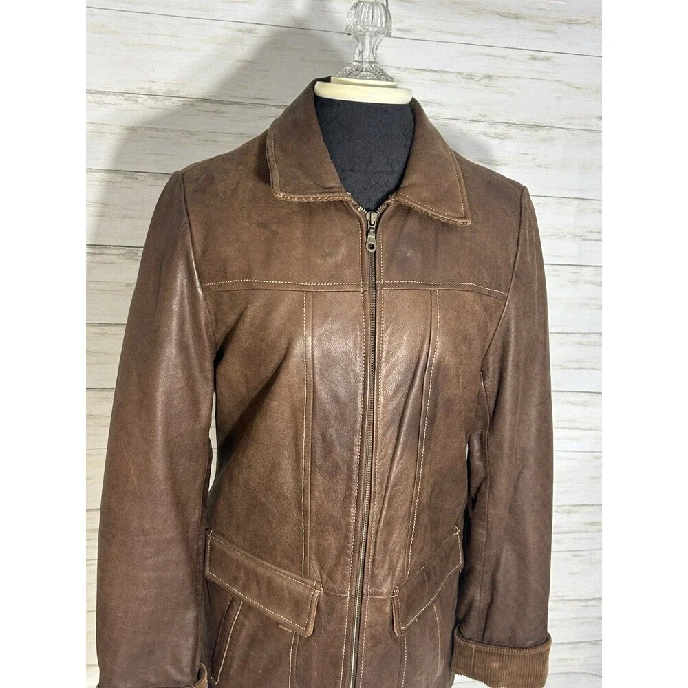 WILSONS LEATHER Size MEDIUM Womens Brown Jacket Lined Insulated motorcycle barn